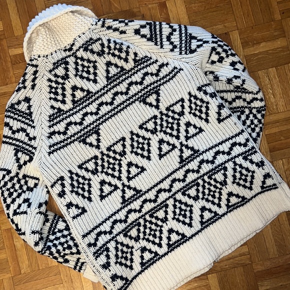 J. Crew Black Label Ivory/Blue 100% Lambswool Zip Up Sweater - Picture 5 of 6